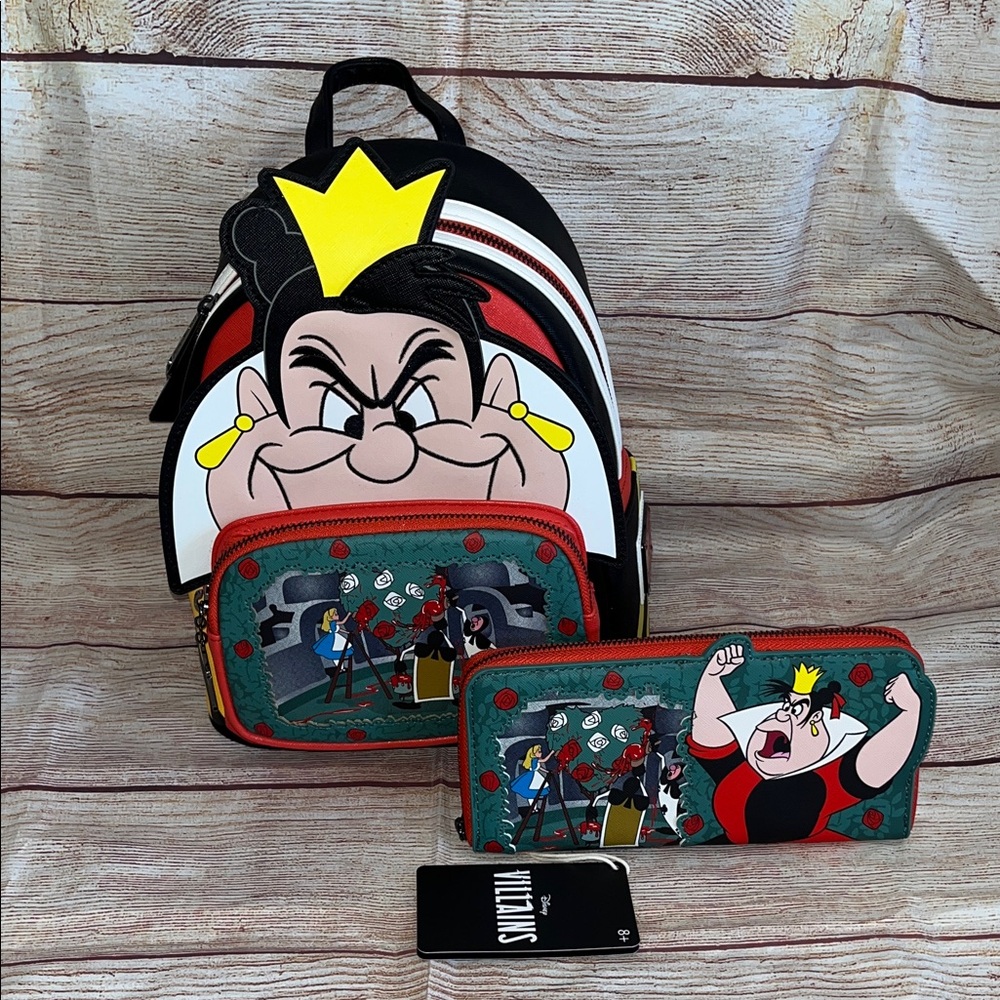 Loungefly Disney Queen of Hearts Mini Backpack & Wallet NWT